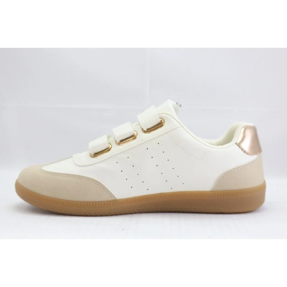Dolce Vita White Tan Rose Gold Sneakers Size 8.5 Womens Quick Hook & Loop NEW
